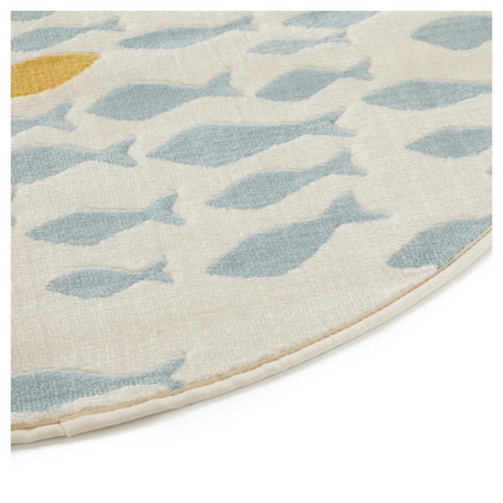 Tapis rond chambre d'enfant - petits poissons - beige et bleu clair - ø 120 cm
