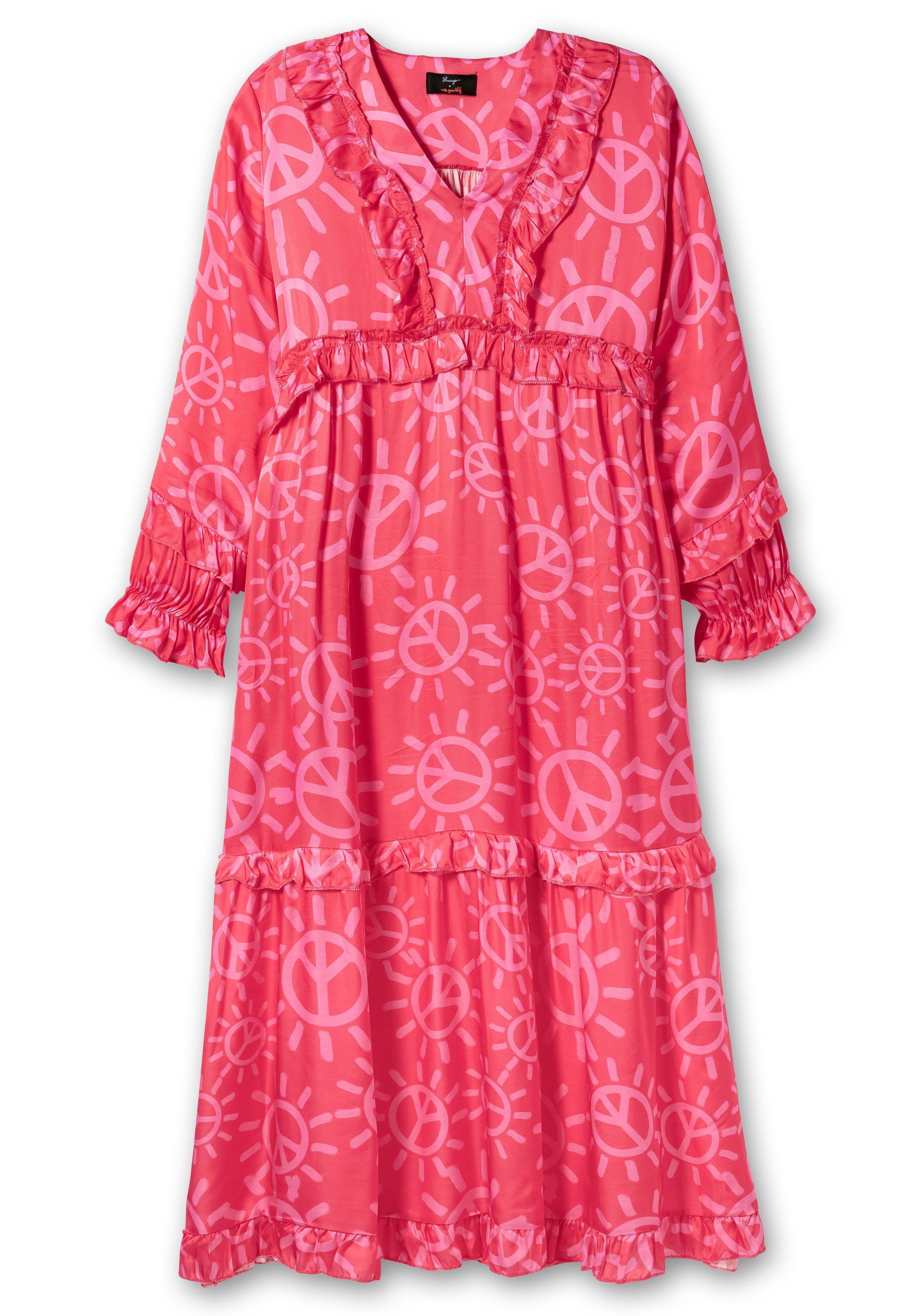 Maxikleid mit Alloverprint, Rüschen und Volants