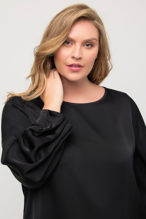 Shirtbluse, Ärmel-Zierfalten, Rundhals, Langarm