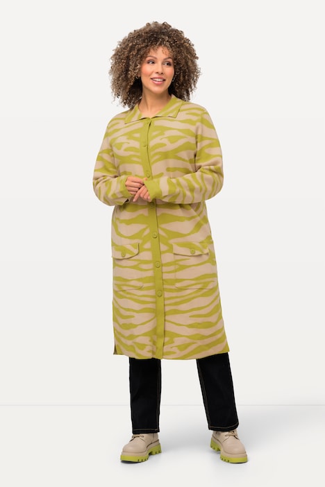 Strickjacke, Zebramuster, Hemdkragen, Brusttaschen