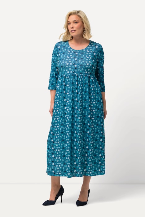 Jerseykleid, Punkte, A-Linie, Rundhals, 3/4-Arm