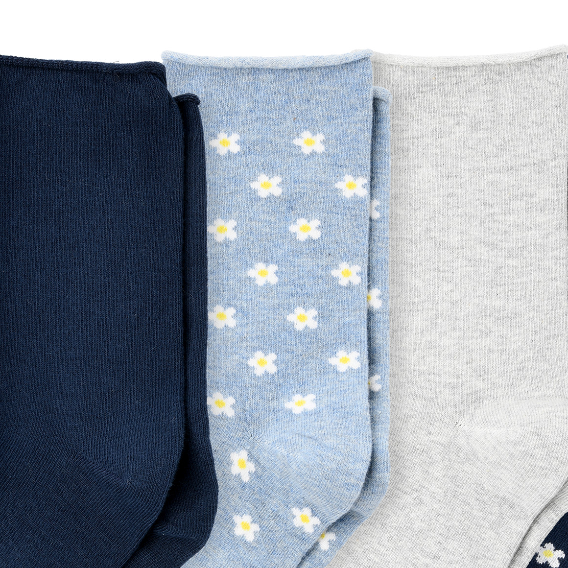 Gina Benotti 5 Paar Damen Socken mit Blümchen dunkelblau / blau / grau