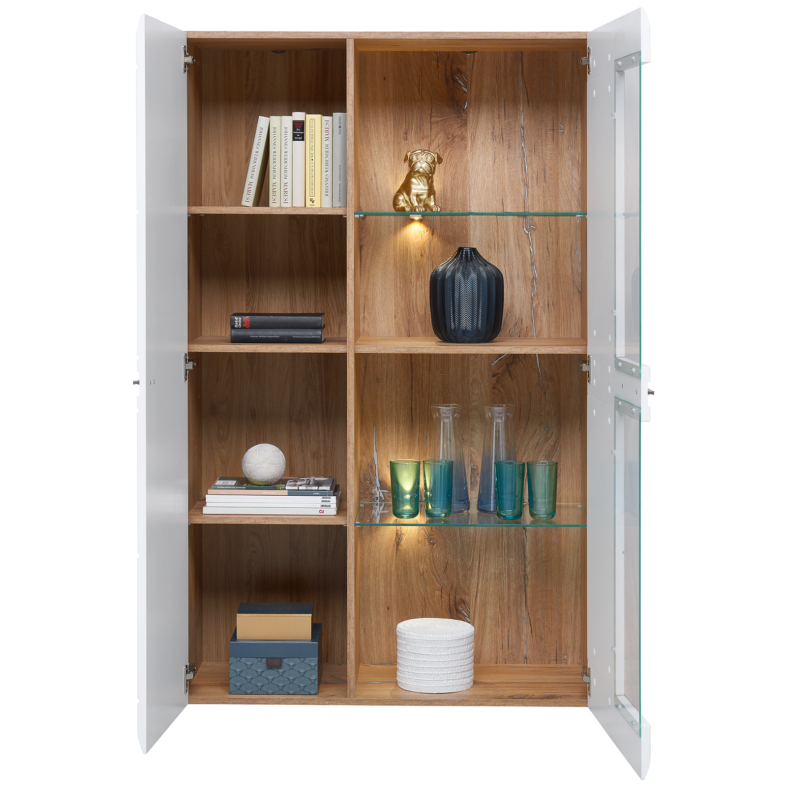 Luca Bessoni Highboardvitrine AURIS - weiß-Flagstaff Eiche - 95 cm
