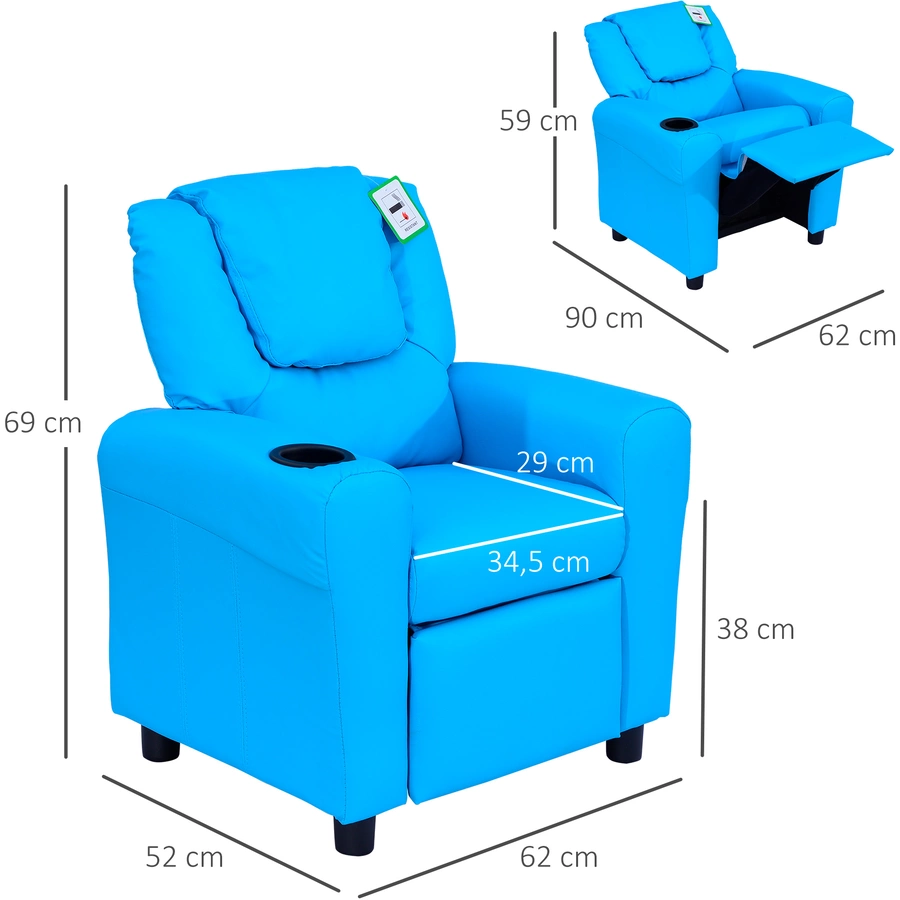 HOMCOM Kindersessel mit Liegefunktion blau