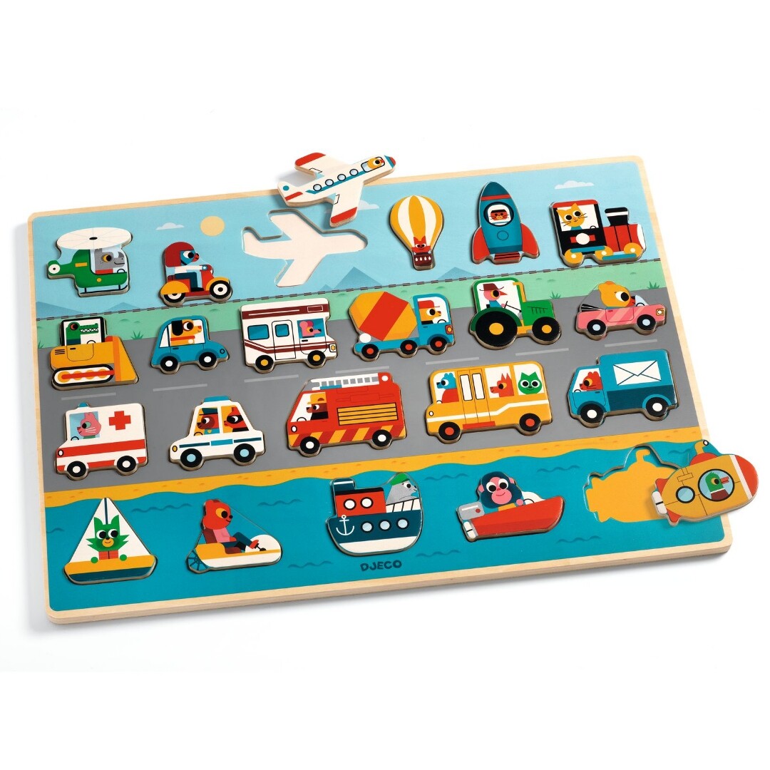 Djeco reliëfpuzzel puzzlo vroom - 22st