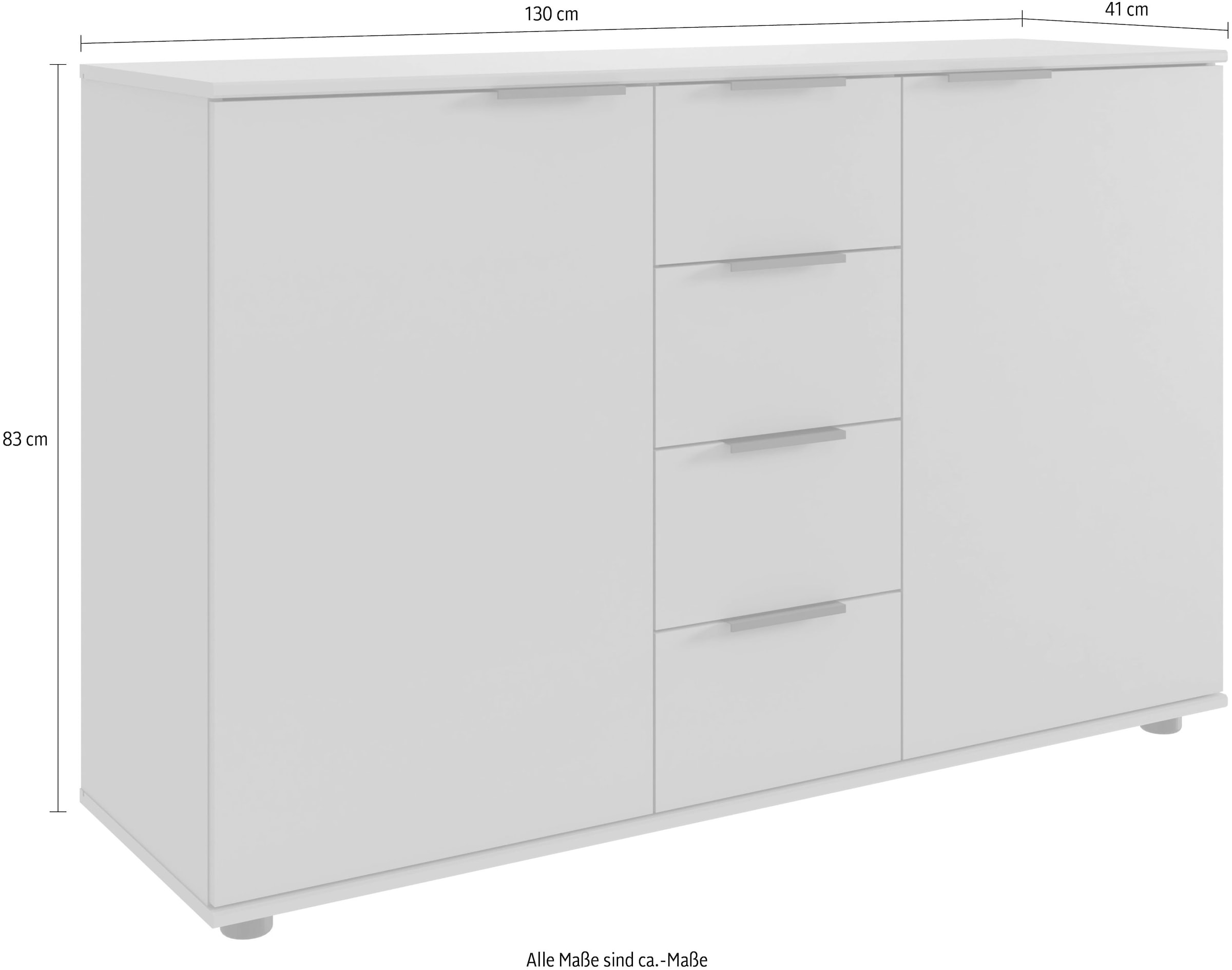 Wimex Kombikommode »Tilburg, Sideboard 130x41x83cm, Made in Germany« schwarze Metallgriffen, Stauraum hinter 2 Türenund in 4 Schubladen