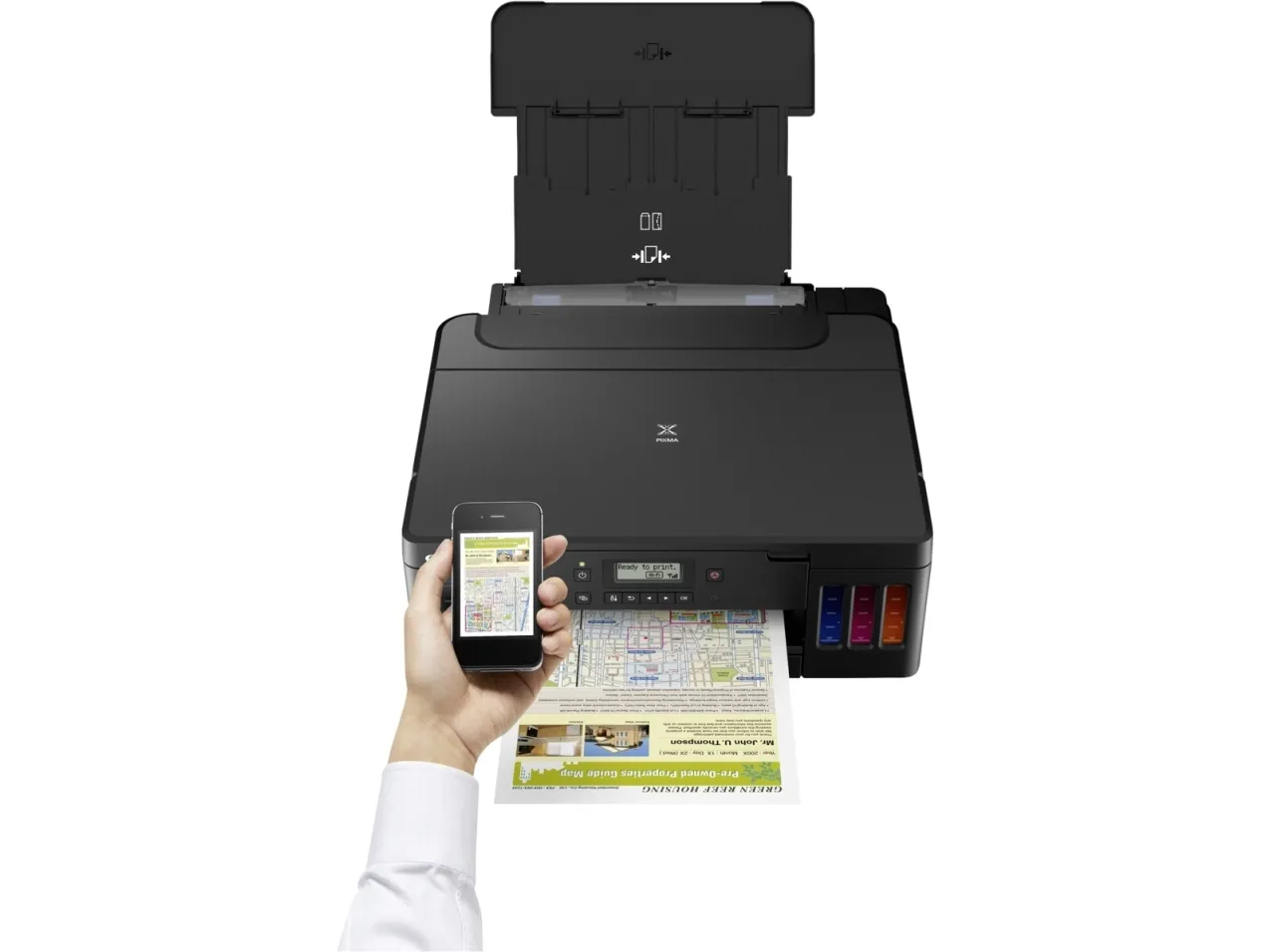 Canon PIXMA G5050 - Printer - farve - Duplex - blækprinter - kan genopfyldes - A4/Legal - op til 13 ipm (mono) / op til 6.8 ipm (farve) - kapacitet: 350 ark - USB 2.0, LAN, Wi-Fi(n)
