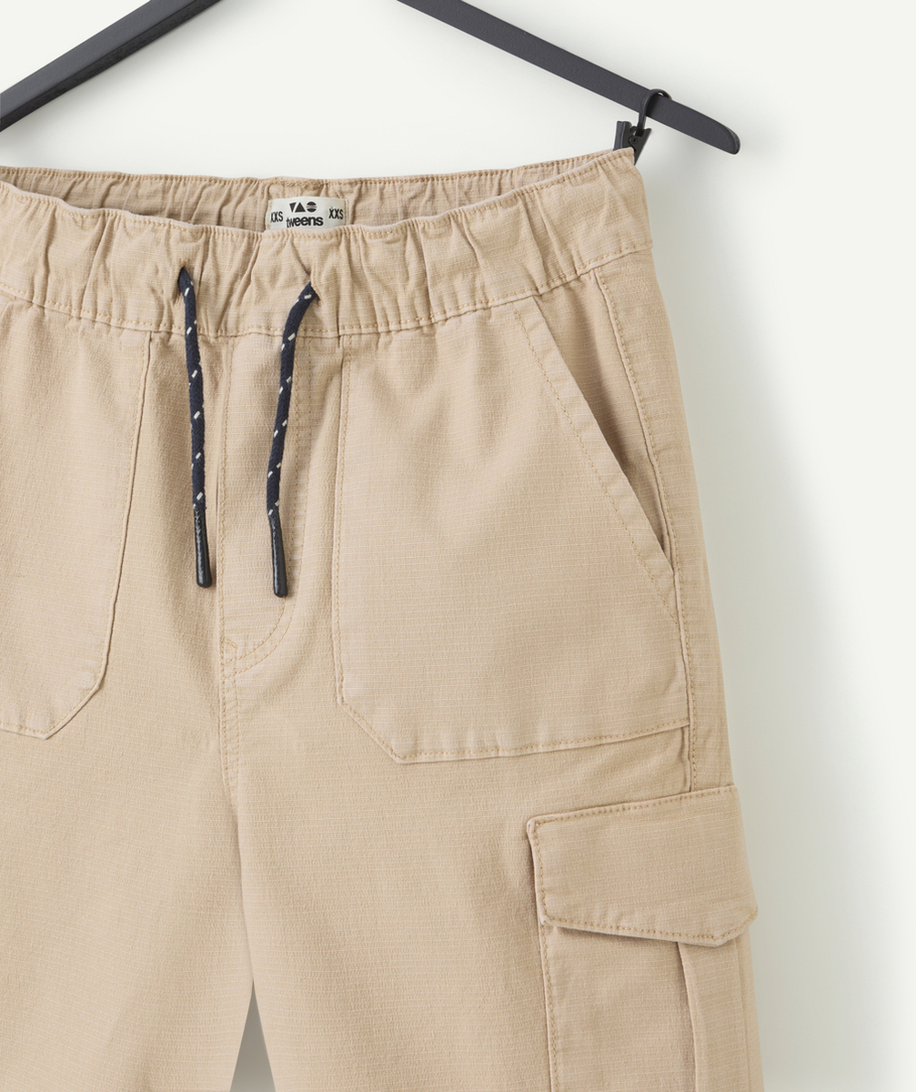short cargo garçon beige avec taille élastiquée