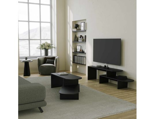 CONCEPT1 - Meuble TV Puzzle noir 130 x 35 x h45 cm
