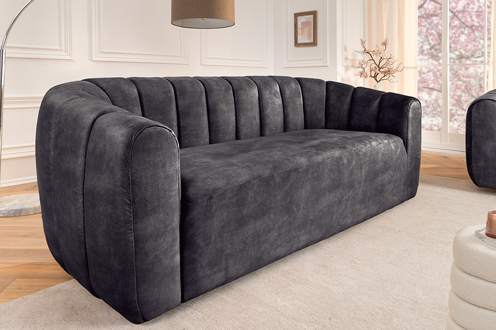 3-Sitzer Sofa BABYLON 200cm anthrazit Samt mit Ziersteppung