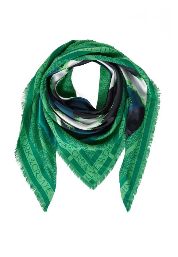 Printtuch mit Fransen - fresh spring green