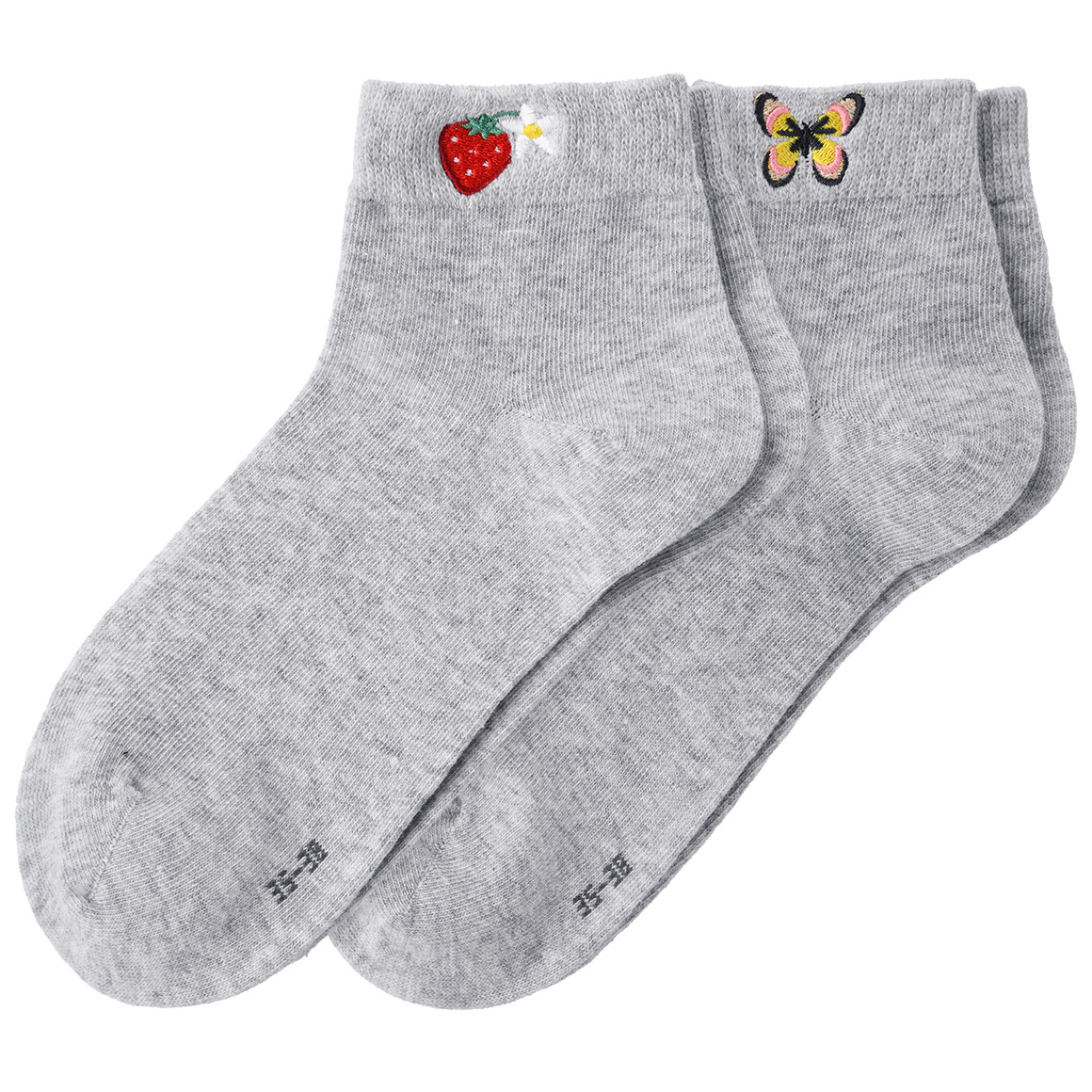 Gina Benotti 2 Paar Damen Sneaker-Socken mit Stickerei hellgrau