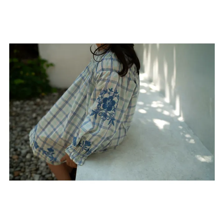 Lali Robe Tulip à Carreaux Brodée  | Bleu
