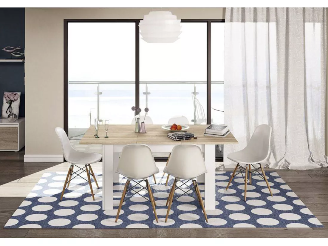 Table extensible Dalice, Console extensible pour salle à manger, Table de cuisine ouvrant avec rallonge, 140/190x90h78 cm, Chêne et Blanc