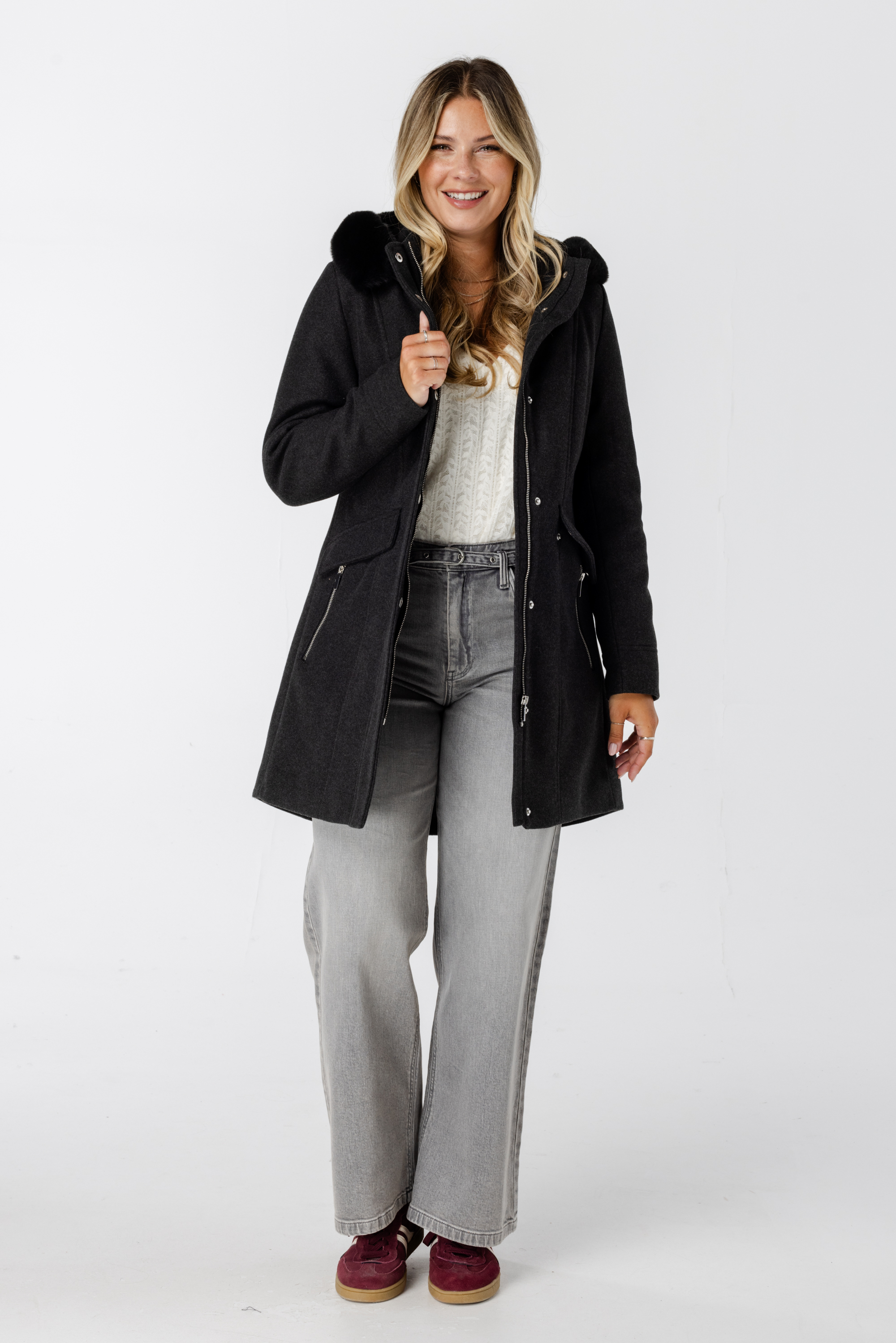 Gevoerde jas met ritssluiting dark grey melange