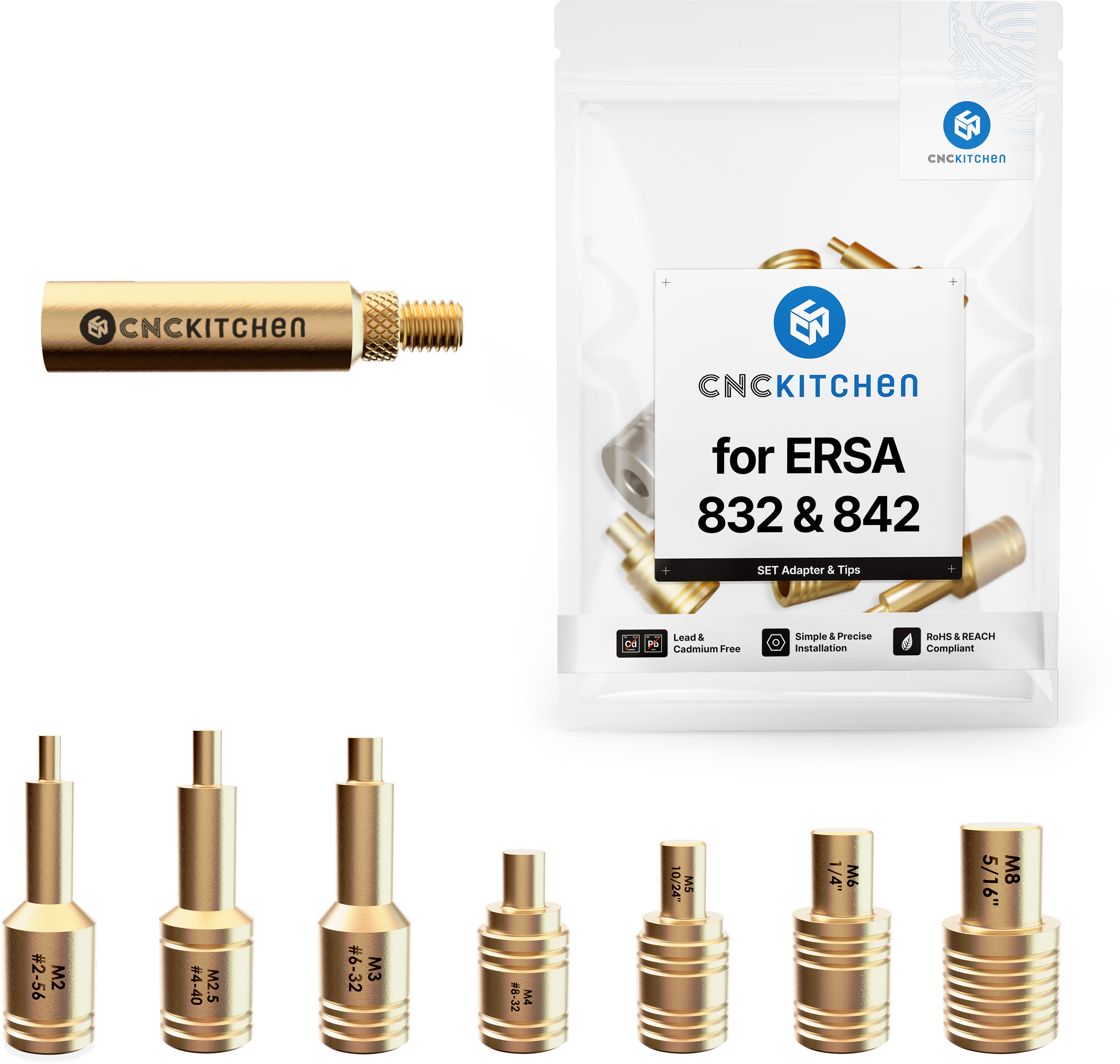 CNC Kitchen  Einschmelzhilfen + Ersa 832 & 842 Adapter    Hochwertige Lötspitzen aus Messinglegierung inkl. Adapter