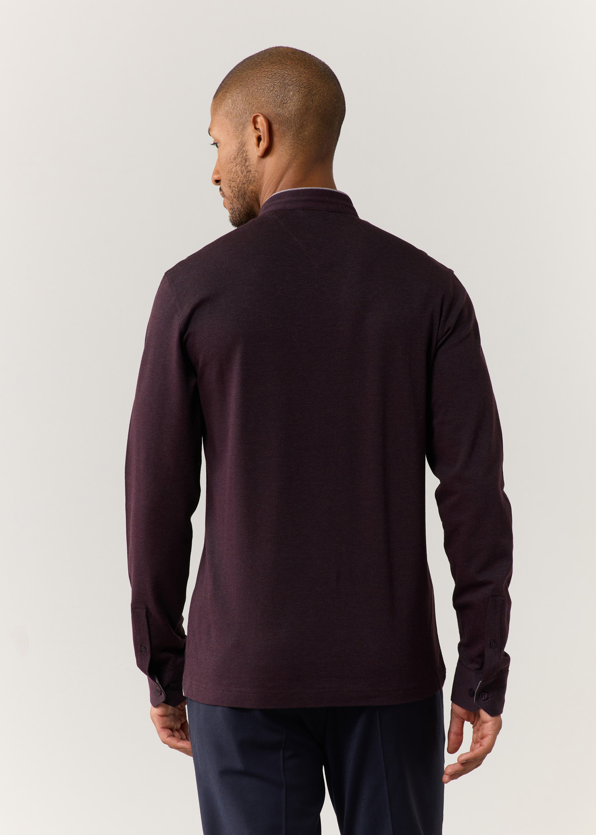 Polo manches longues Slim en coton uni bordeaux à col officier