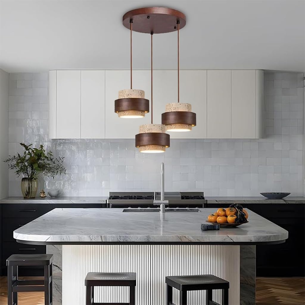 Natürliche Steinhängelampe Zylindrische Travertin Pendelleuchte Im Wabi Sabi Nordic Stil Mit Holz Für Kücheninsel Adjustable Home Decoration Flur Schlafzimmer Esszimmer Deckenbeleuchtung(C)