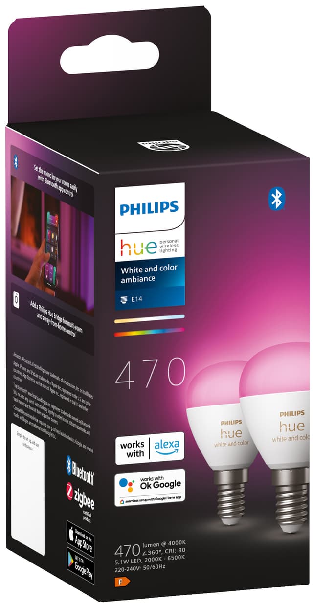 Philips Hue Luster LED-pære WCA 5.1W P45 E14 2pk