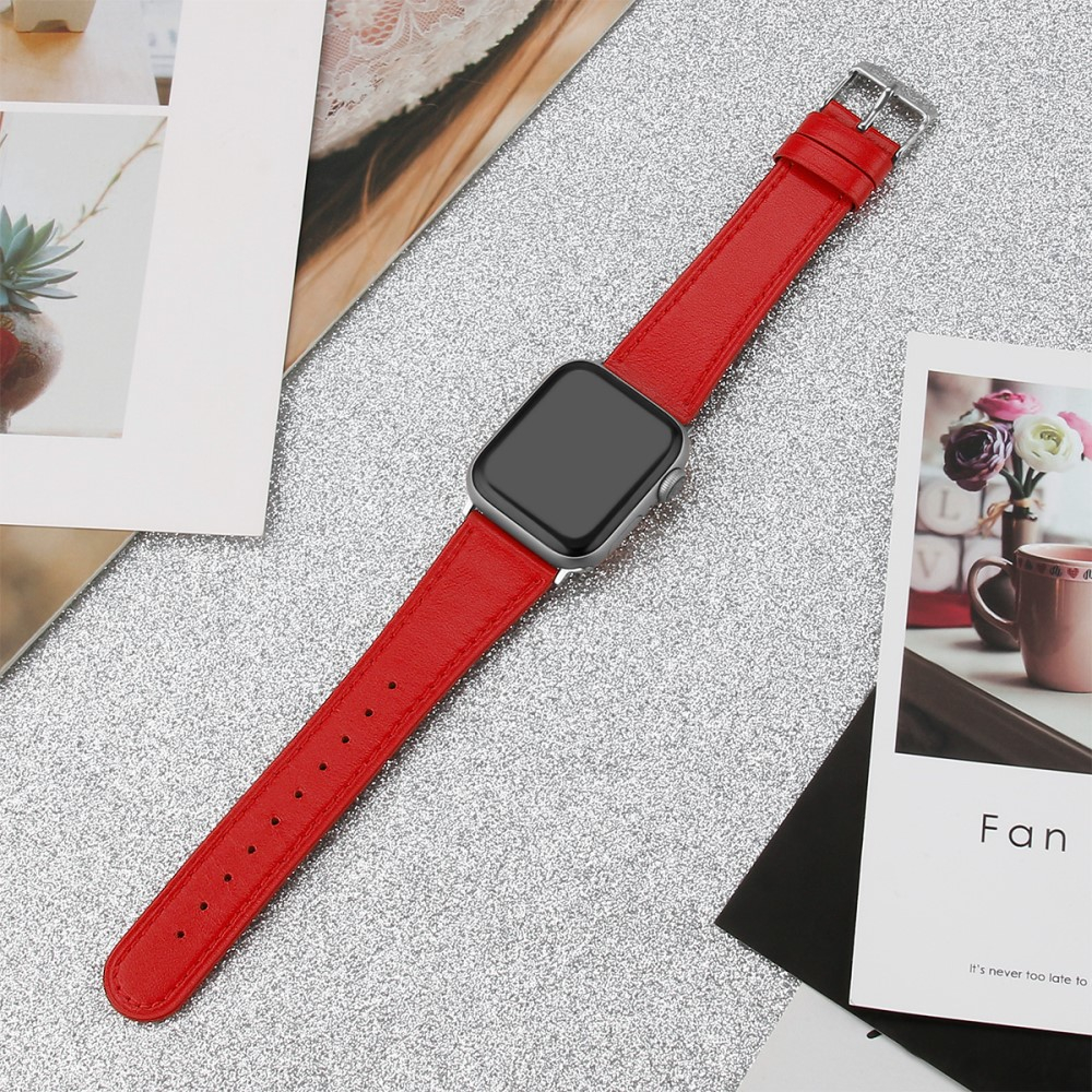 Apple Watch (49/46/45/44 mm) Ersatz Echtleder Armband (Gelenkumfang: 175-220mm) - Rot