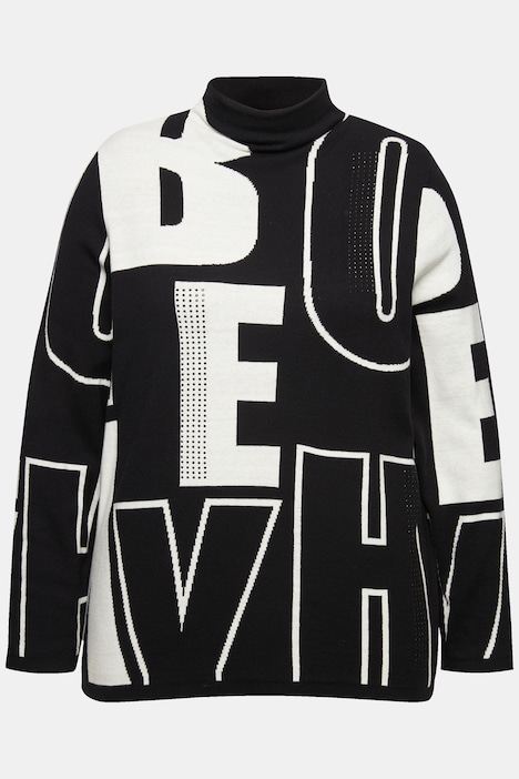 Pullover, Buchstaben, Ziersteine, Stehkragen, Langarm