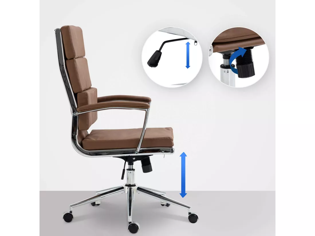 Chaise de bureau - Similicuir & Métal chromé - Marron clair - Cleveland
