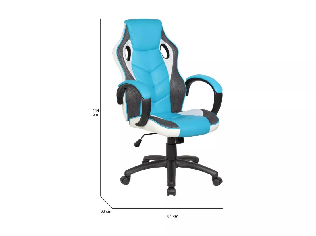 Chaise de jeu Darlanc, Fauteuil de jeu pour adultes, Chaise de bureau, 66x61h104/114 cm, Bleu ciel et Blanc