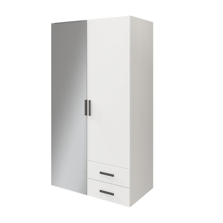Armoire penderie portes battantes miroir et tiroirs blanche GoodHome Atomia H. 187,5 x L. 100 x P. 60 cm