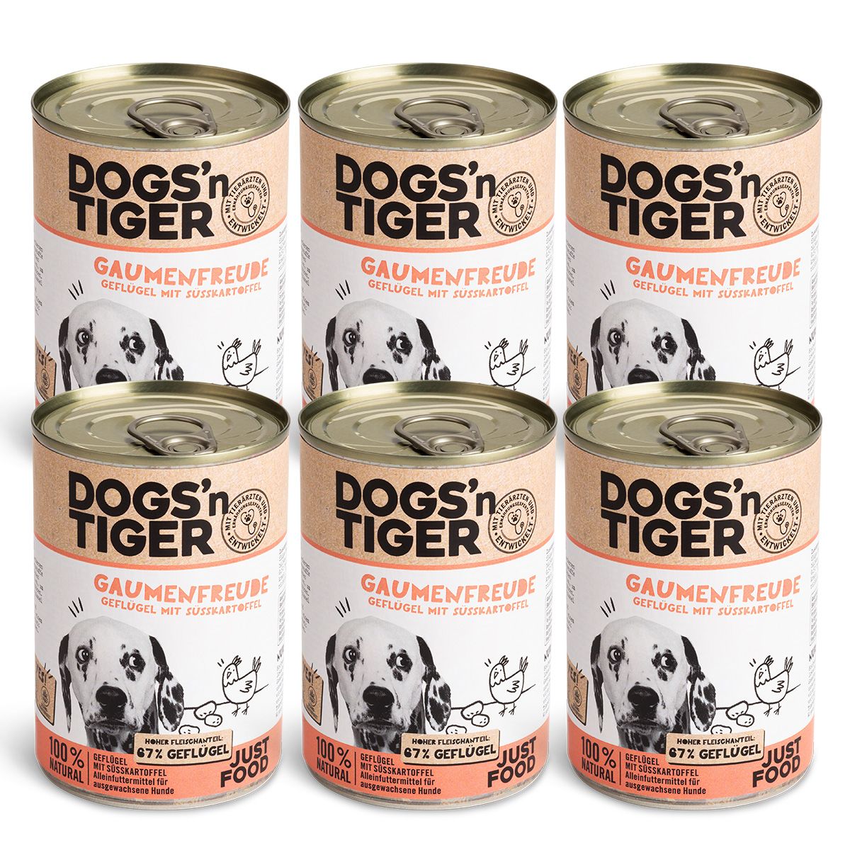 Dogs’n Tiger Adult Premium Hundefutter, Nassfutter, Getreidefrei, Gaumenfreude, Geflügel