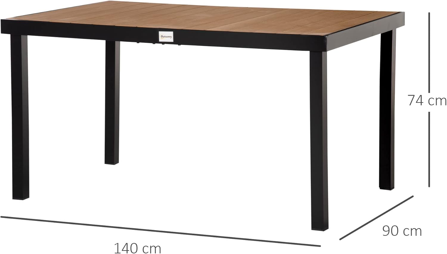 Outsunny Gartentisch für 6 Personen Esstisch Aluminiumtisch Gartenmöbel Loungemöbel pflegeleicht Kunststoff Natur+Schwarz 140 x 90 x 74 cm