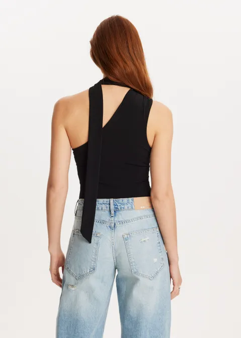 One shoulder top met sjaal zwart (ZWART)