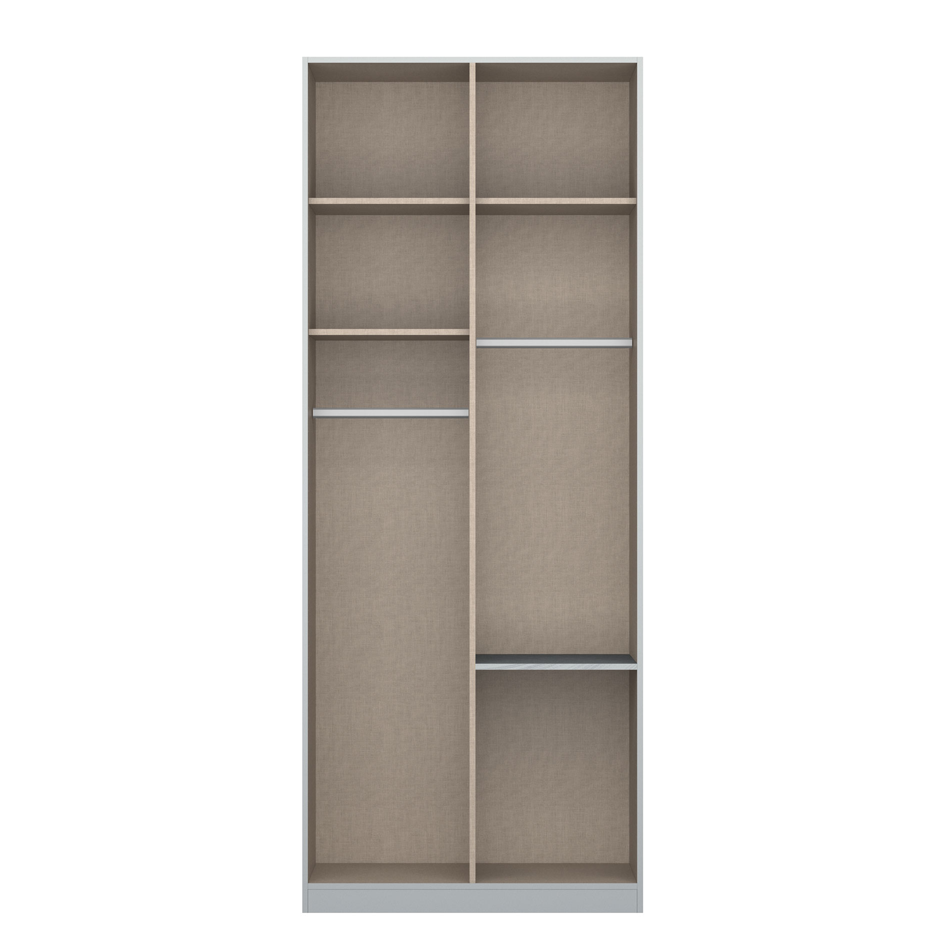 Drehtürenschrank - seidengrau - Kristallglasspiegel - 2-türig - 3 Schubkästen - 91x229 cm
