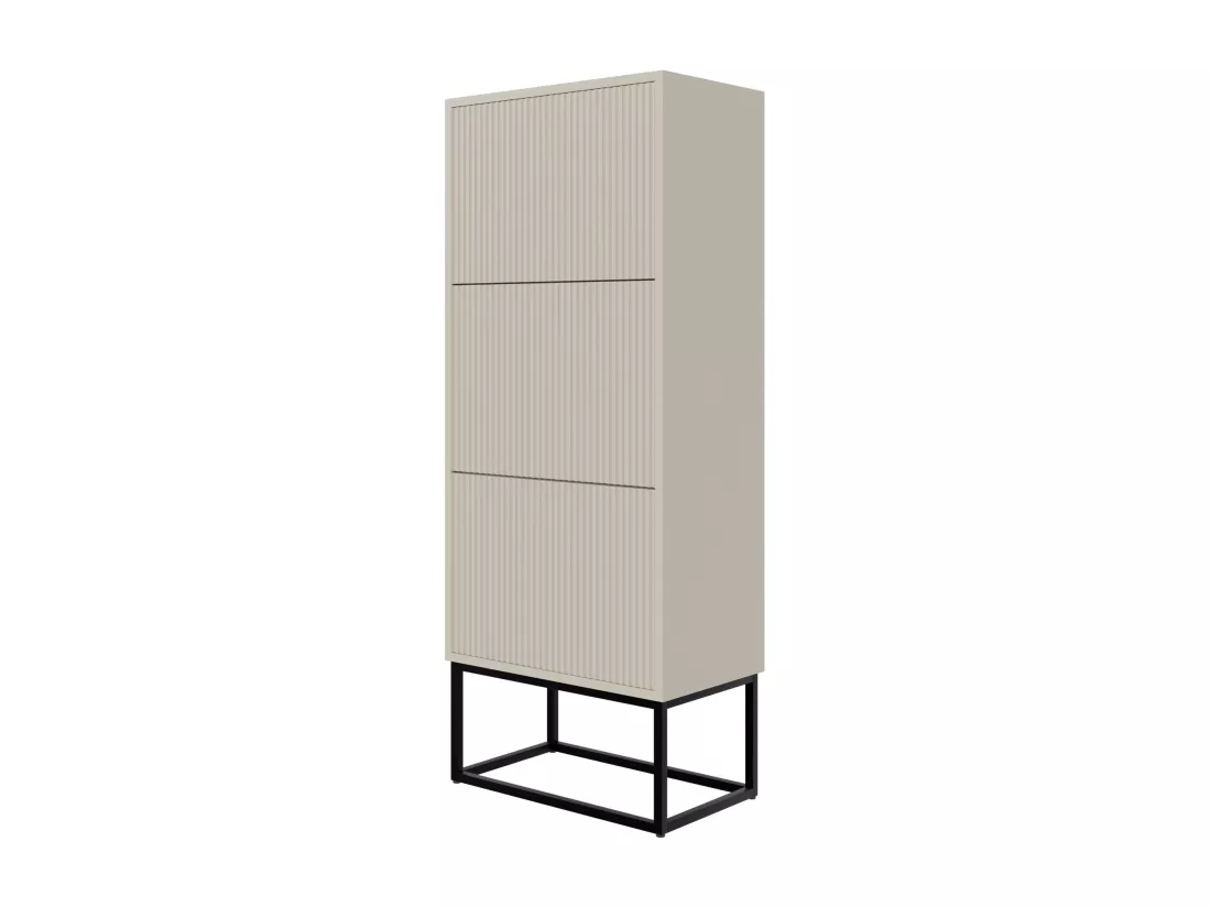 Meuble à chaussures 3 portes - 50x30x125 cm - grège avec pieds noires - VELDIO