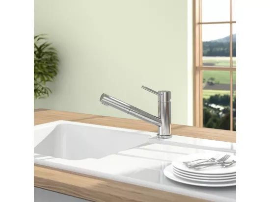 Robinet cuisine VILLEROY ET BOCH Como Shower acier massif poli + nettoyant