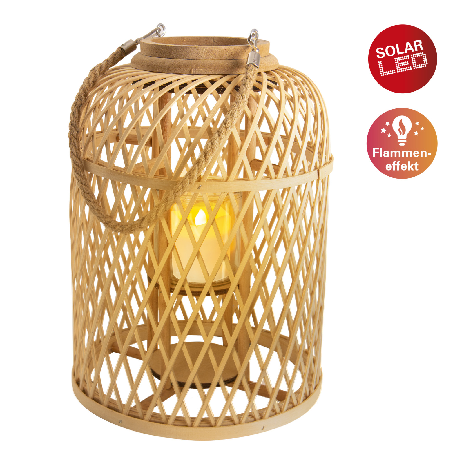 Solar-LED-Leuchte - natur - Bambus - 38 cm hoch