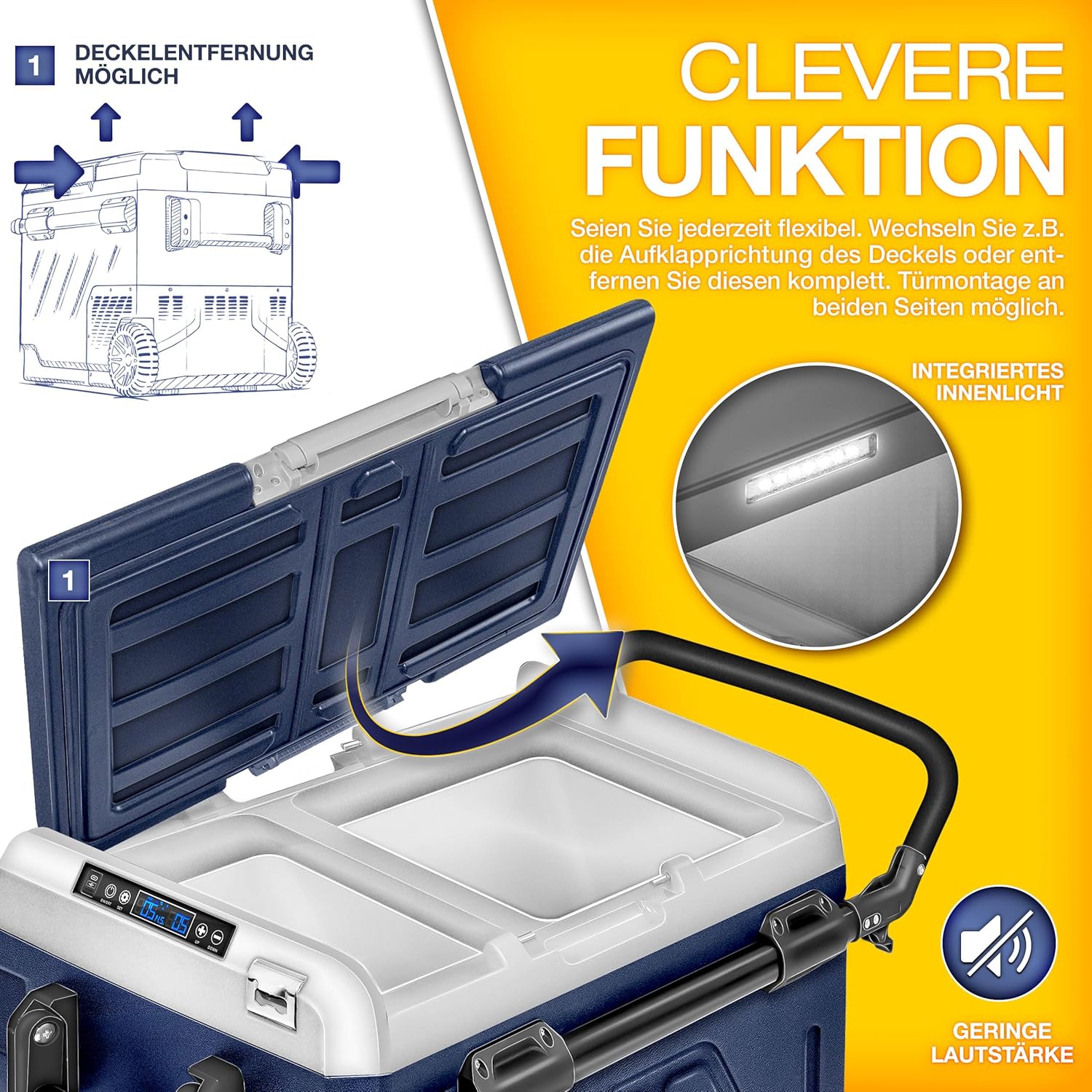 tillvex® Kompressor Kühlbox elektrisch 40-60 Liter | Elektrische Gefrierbox WIFI-APP-Steuerung 12/24 V 230V | Kühlschrank bis -20 °C für Auto, Lkw, Camping (Navyblau, 50 Liter)