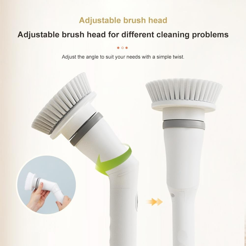 (7-tlg. Set) USB Reinigungs Bürste Elektrischer Spin Scrubber Power Schrubber mit Teleskopstiel   6 Aufsätze - Weiss