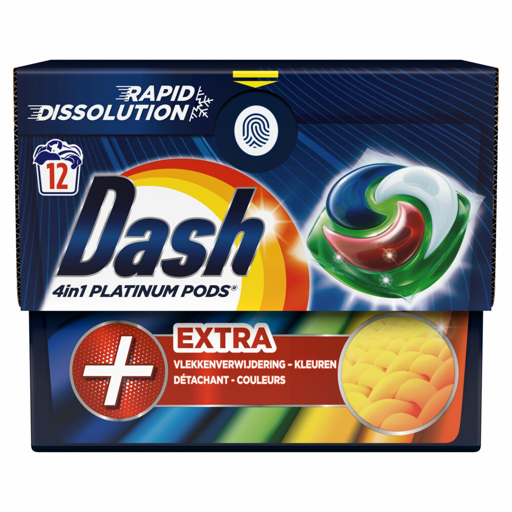 Dash Wasmiddelcapsules 4in1 Platinum Pods Color +Extra Vlekkenverwijderaar12 stuks