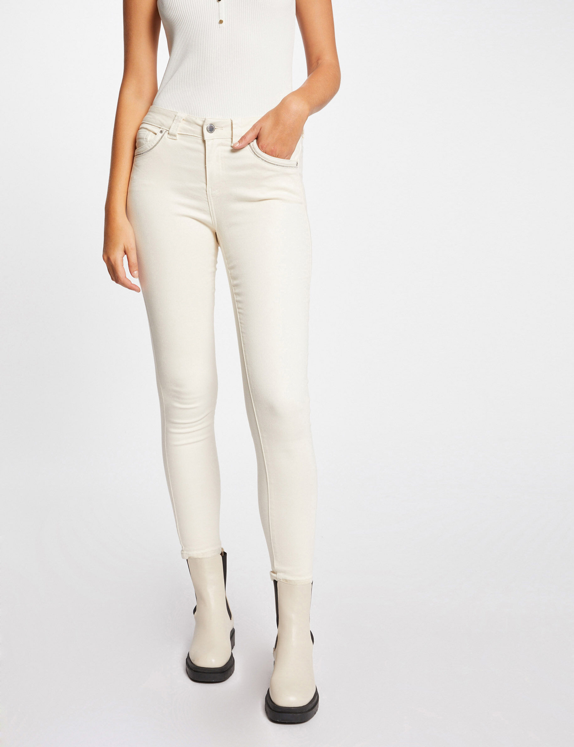 Jeans slim effet stretch beige femme - beige