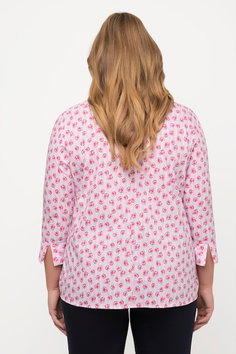 Bluse, Blüten, Streifen, Kelchkragen, 3/4-Arm