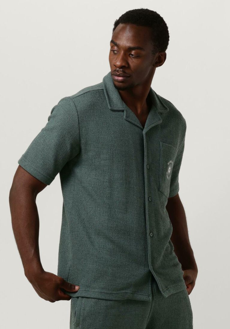 PURE PATH groene pure path casual overhemd structured shortsleeve shirt with chest pocket and embroidery
