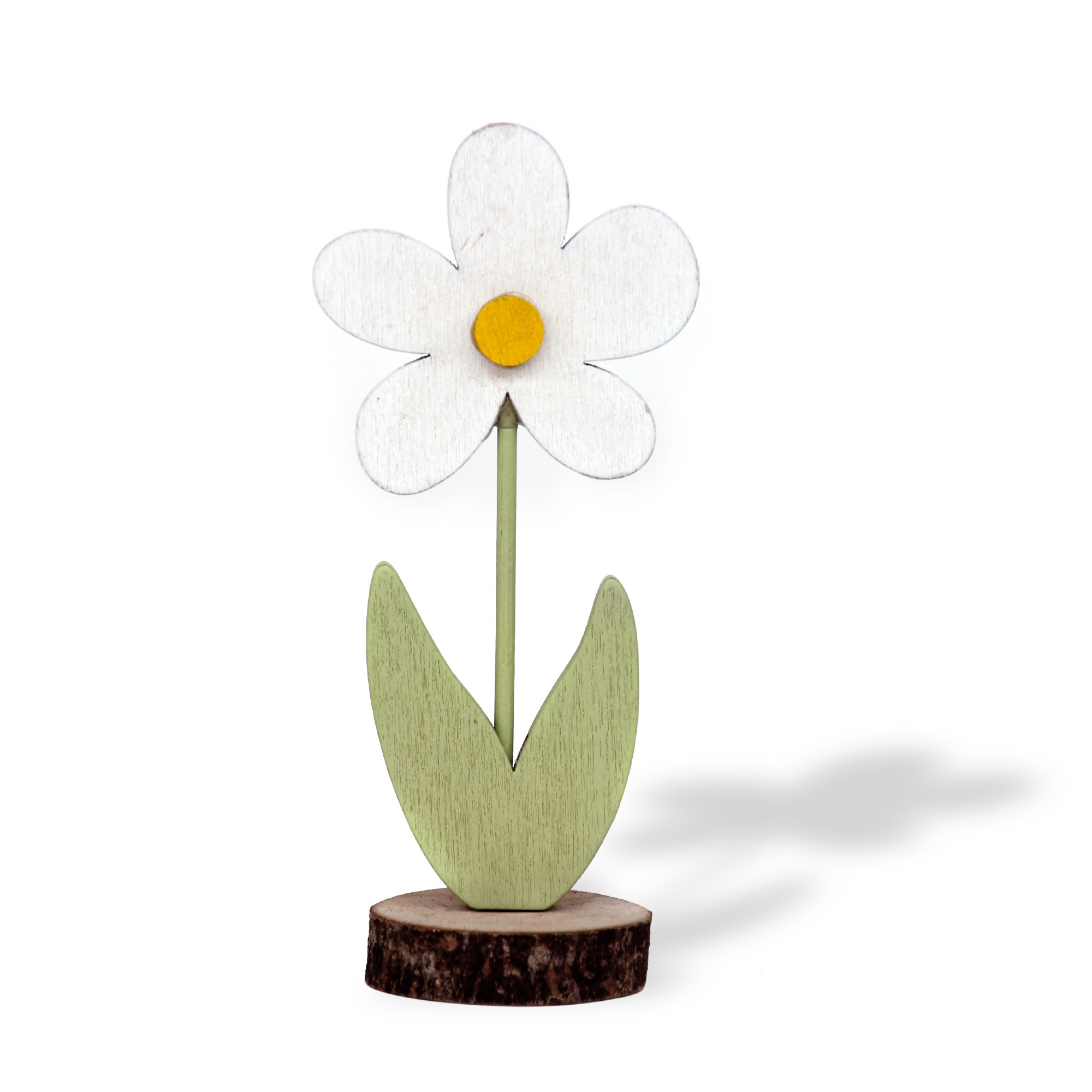 Figur 'Blume' aus Holz, grün, weiß, H 17 cm, B 7,5 cm, T 5 cm von fischer's lagerhaus