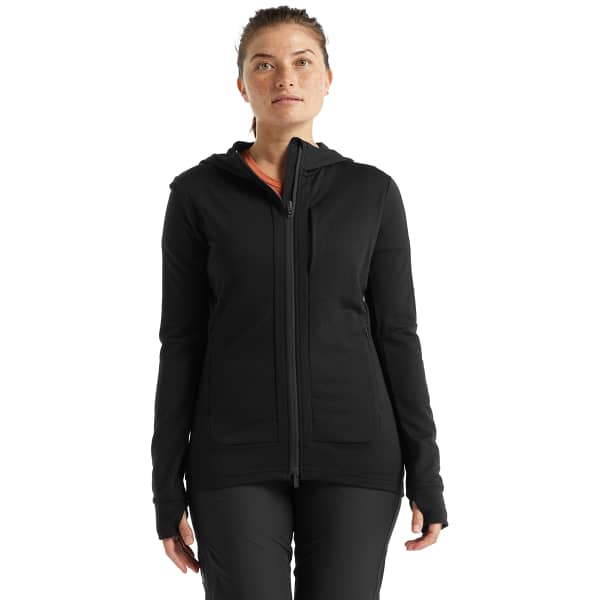 Veste polaire randonnée ICEBREAKER W QUANTUM III LS ZIP HOODIE BLACK