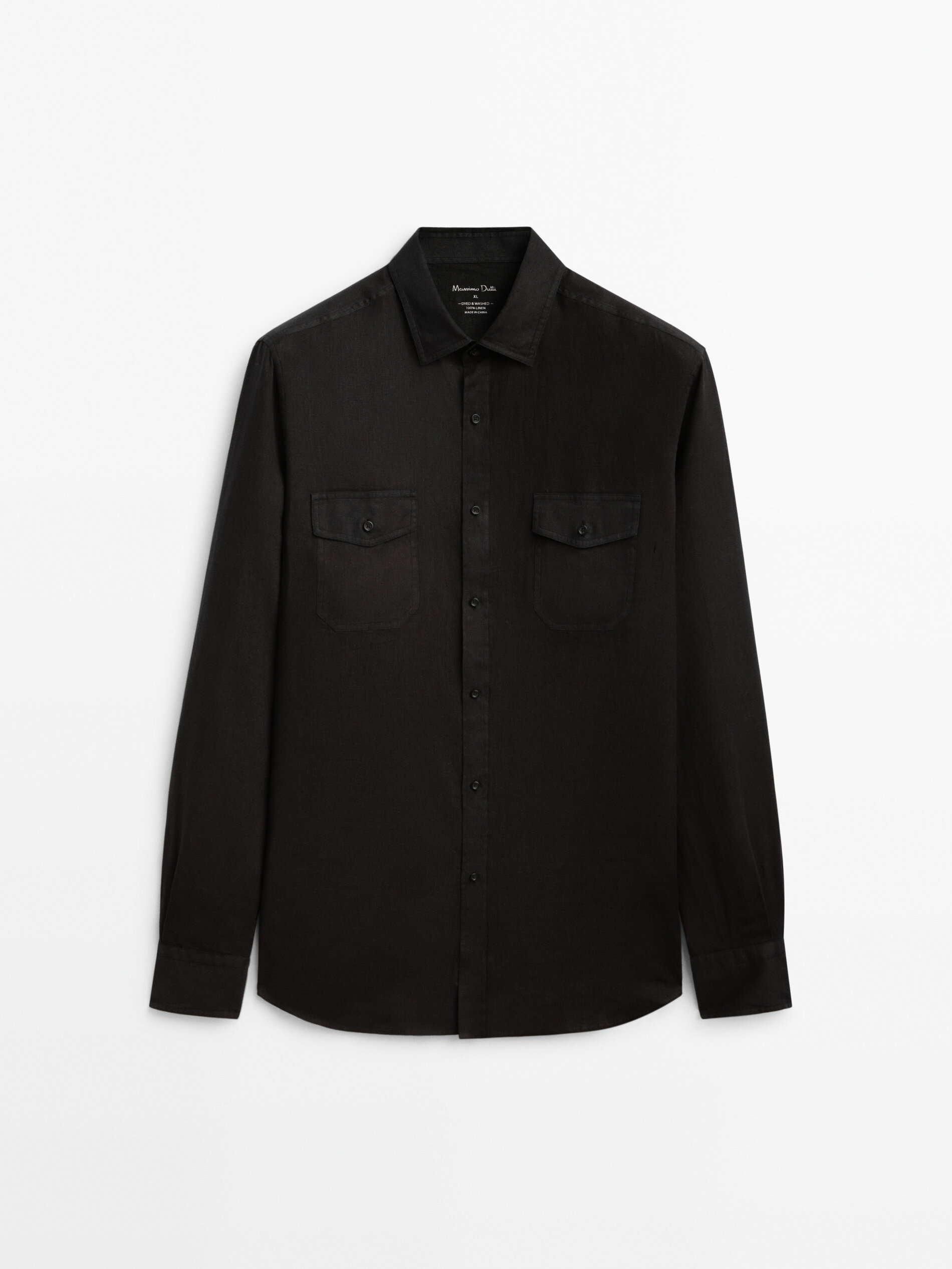 Camisa 100% linho com bolsos - PRETA