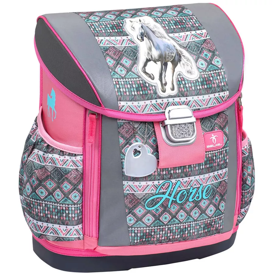 Belmil Schulranzen Customize-me Schulranzen Set 4-teilig mit Brustgurt, Hüftgurt Horse Aruba Blue