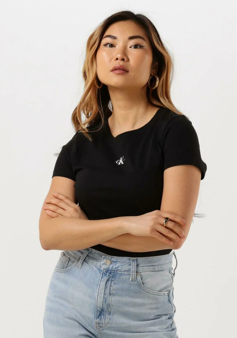 CALVIN KLEIN zwarte calvin klein t-shirt micro monologo slim fit tee