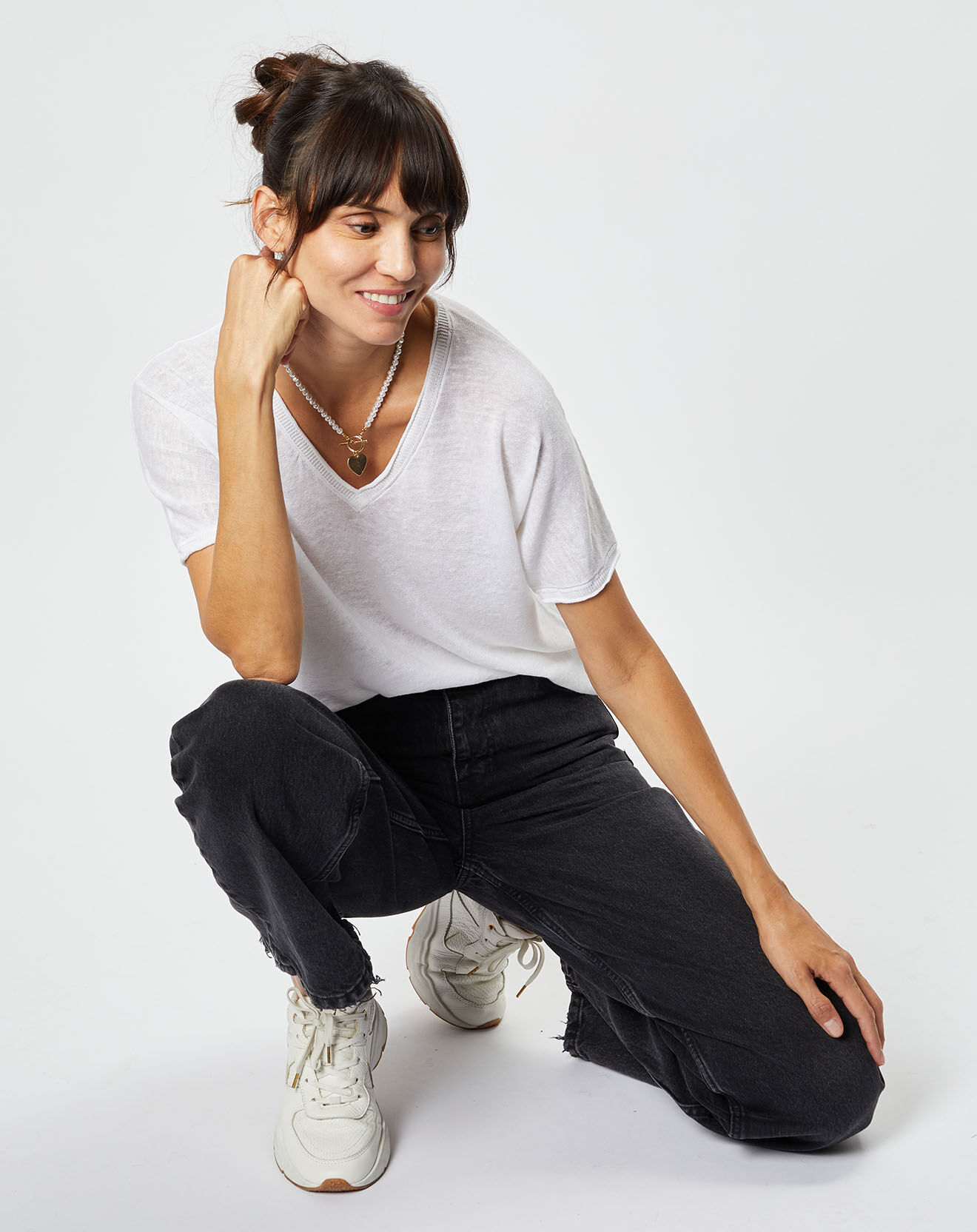 Maison Anje Pull en Lin & Coton Lelena blanc