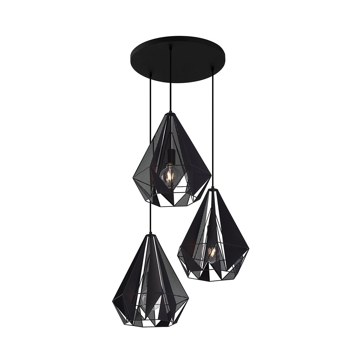 Industriële hanglamp zwart met mesh 3-lichts - Carcass