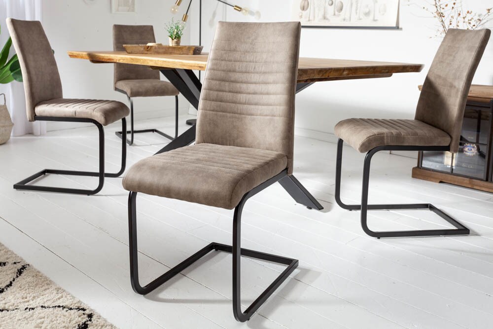 riess-ambiente Stuhl APARTMENT - antik taupe mit Metallgestell Freischwinger Industrial