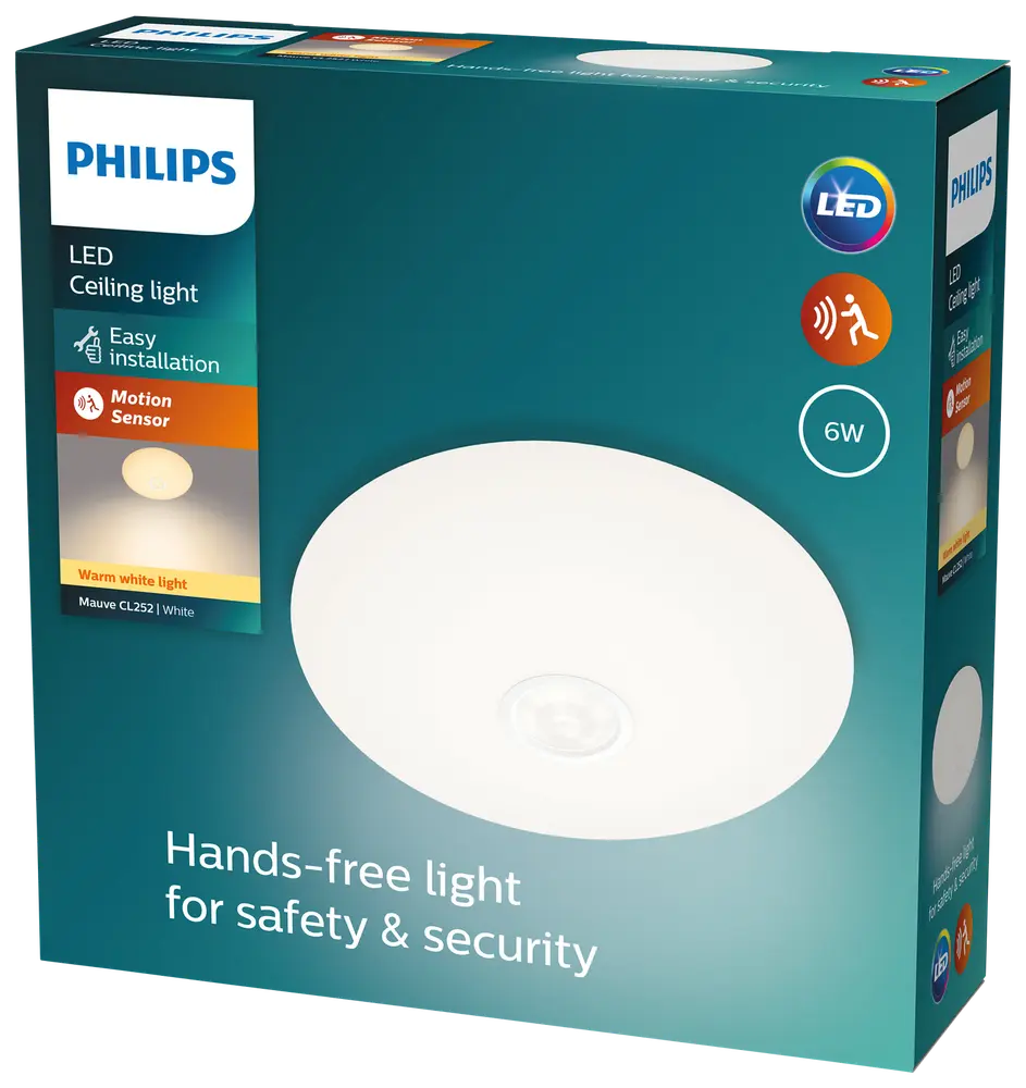 PHILIPS Loftlampe med sensor Mauve Ø25cm 6W - hvid